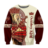 Custom Name October King Lion  3D All Over Printed Unisex Shirts