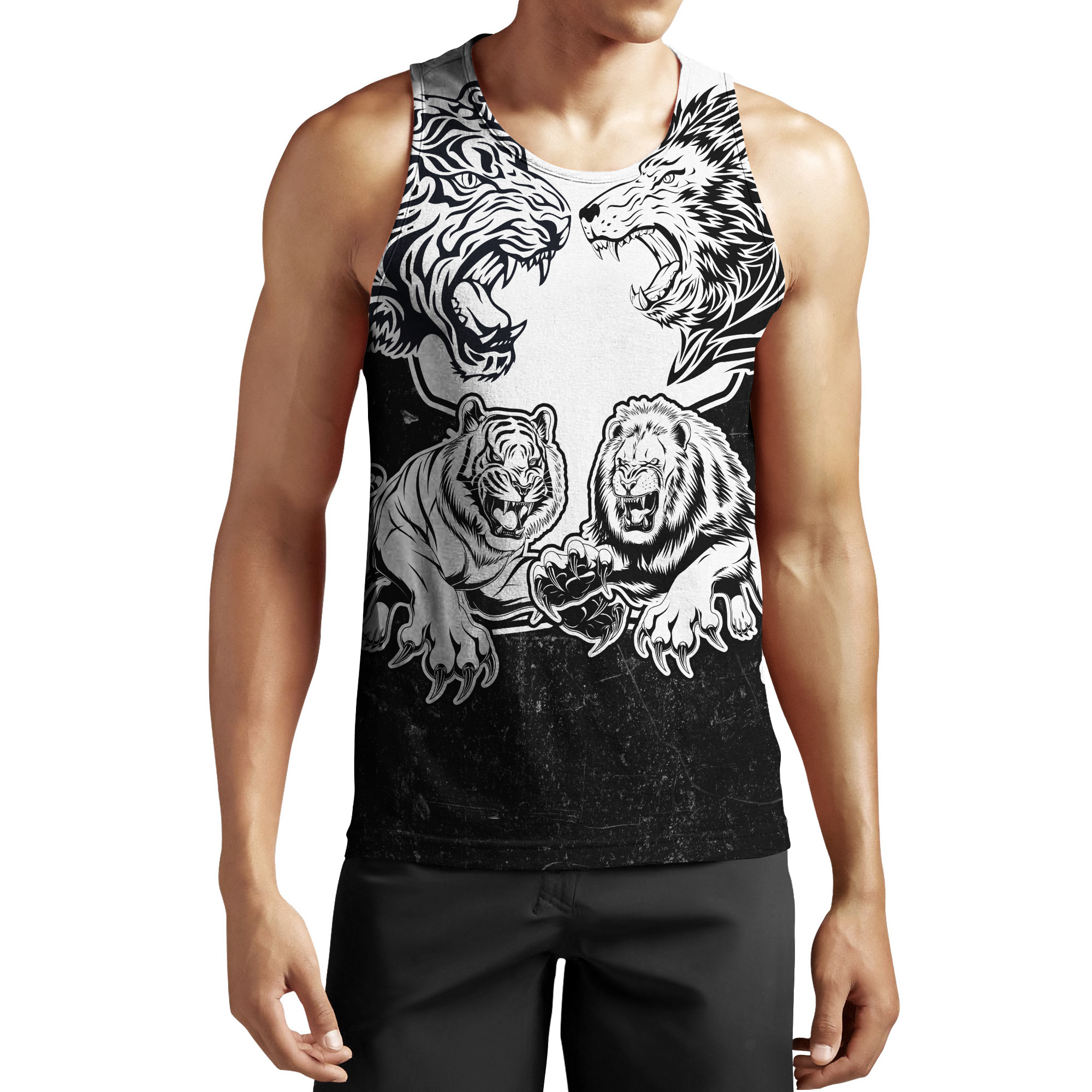 Lion vs Tiger Warrior Tattoo  3D All Over Printed  Unisex Shirts